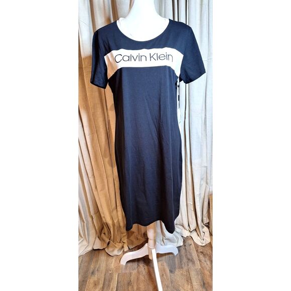 Calvin Klein Navy & White T-Shirt Dress Womens Sz.L - Picture 1 of 6
